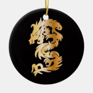 Goldener Drache auf schwarz Keramikornament