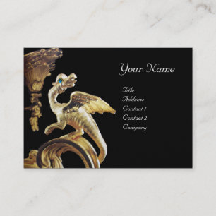 GOLDENER DRACHE AUF SCHWARZ Monogramm Gold Metalli Visitenkarte