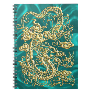 Goldener Drache auf Türkis Satin Print Notizblock