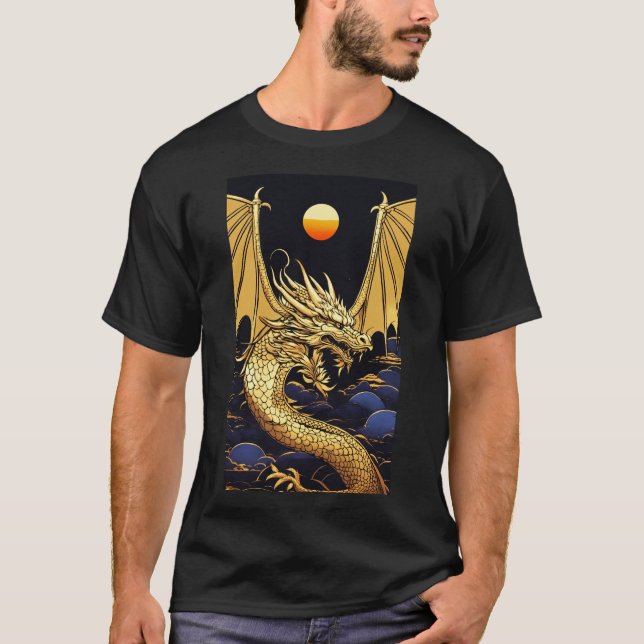 "Goldener Drache bei Morgendämmerung: Eine Vaporwa T-Shirt (Vorderseite)