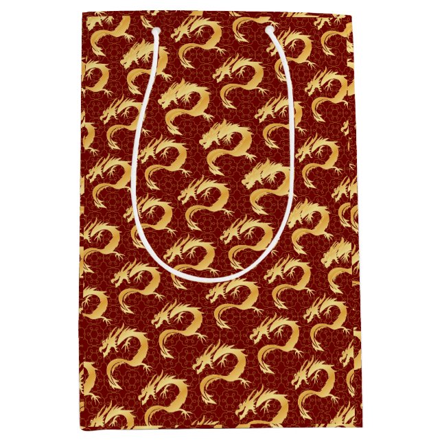 Goldener Drache chinesisches Neujahr wünscht Orien Mittlere Geschenktüte (Vorderseite)