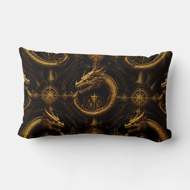 Goldener Drache Dark Fantasy Kissen (Rückseite)