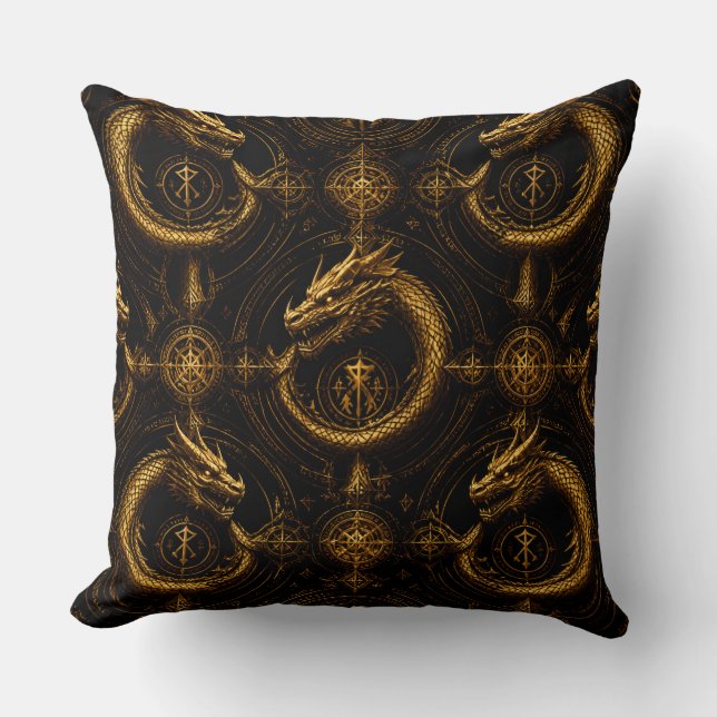 Goldener Drache Dark Fantasy Kissen (Vorderseite)