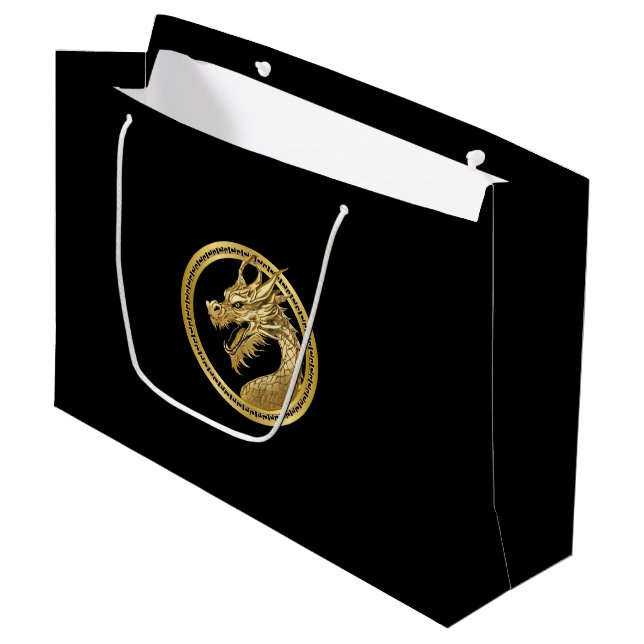 Goldener Drache Große Geschenktüte (Vorderseite Schrägansicht)