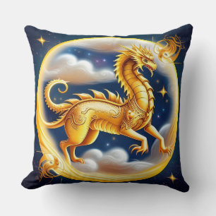 Goldener Drache im kosmischen Himmel Kissen