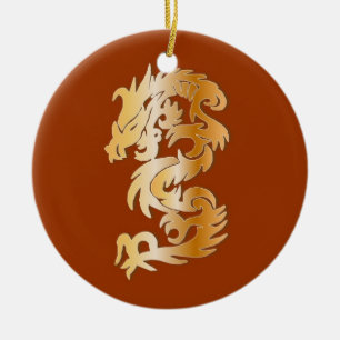 Goldener Drache in Rot Keramik Ornament