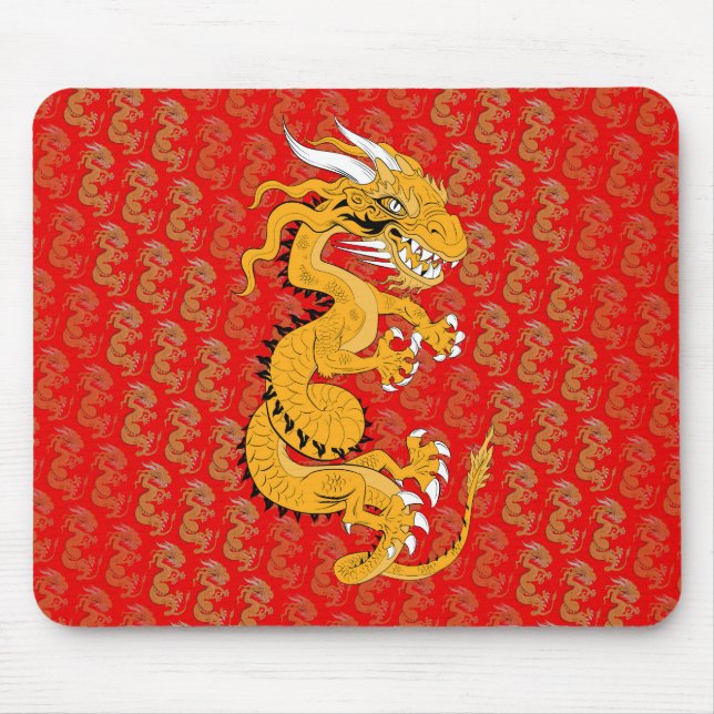 Goldener Drache in Rot Mousepad (Vorne)