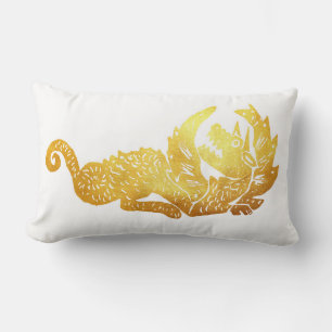 Goldener Drache lumbales Kissen 33 x 53 cm