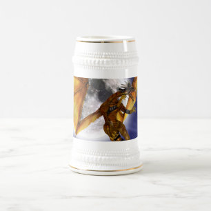 Goldener Drache Mythische Fantasie Kreatur Lila Hi Bierglas