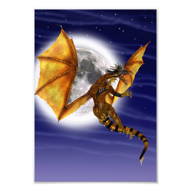 Goldener Drache Mythische Fantasie Kreatur Lila Hi Fotodruck (Vorne)