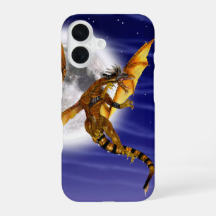 Goldener Drache Mythische Fantasy-Kreatur Lila Him iPhone 16 Hülle