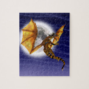 Goldener Drache Mythische Fantasy-Kreatur Lila Him Puzzle