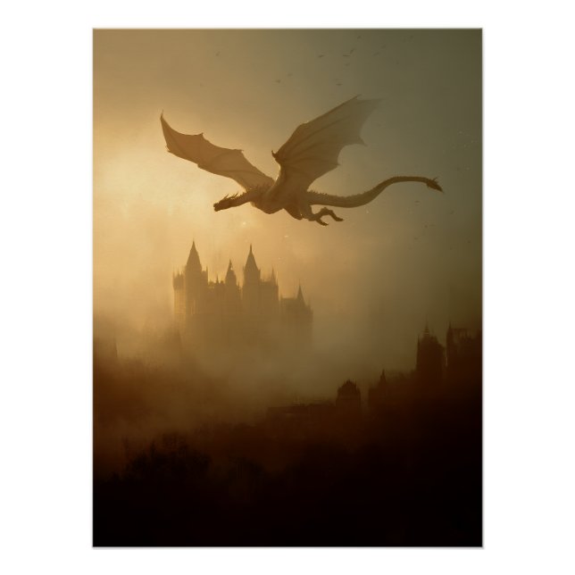 Goldener Drache Nebelschloss Poster (Vorderseite)