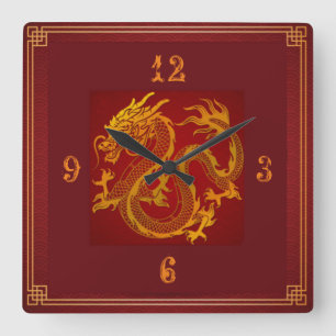 Goldener Drache Quadratische Wanduhr