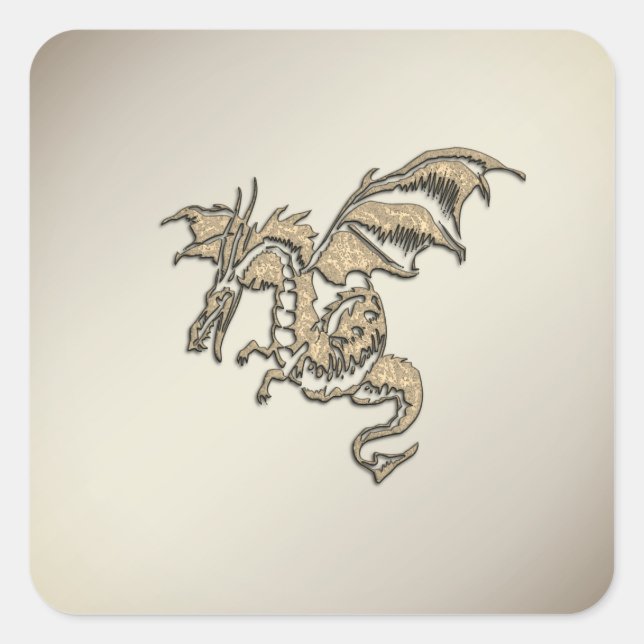 Goldener Drache Quadratischer Aufkleber (Vorderseite)