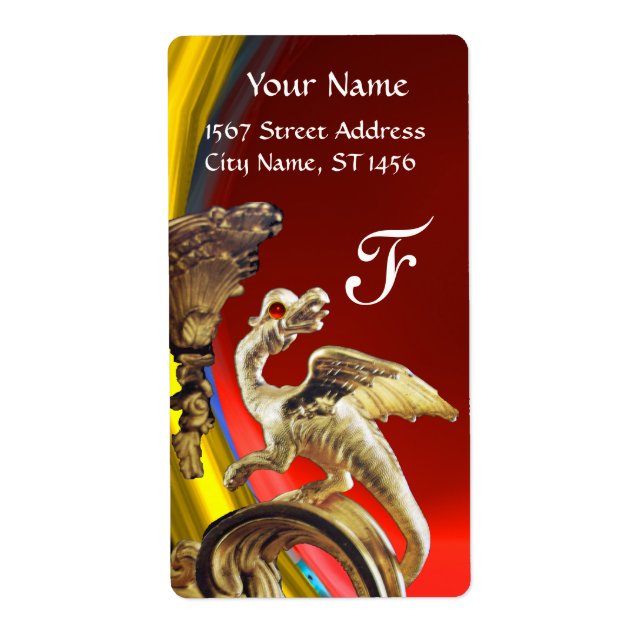 GOLDENER DRACHE ROTER RUBIN Monogramm (Vorne)