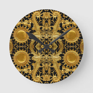 Goldener Drache Runde Wanduhr
