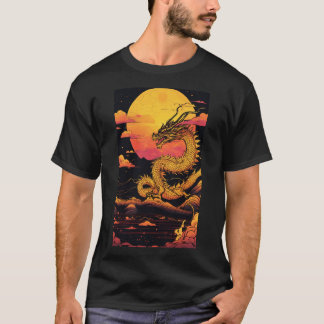 "Goldener Drache: Sunrise Symphony in Vaporwave" T-Shirt