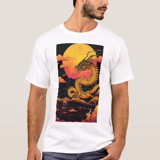 "Goldener Drache: Sunrise Symphony in Vaporwave" T-Shirt