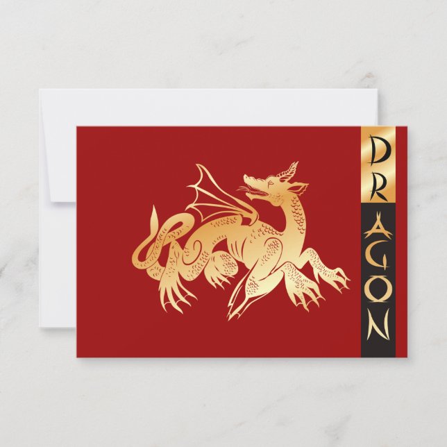 Goldener Drache und Banner Einladung (Vorderseite)