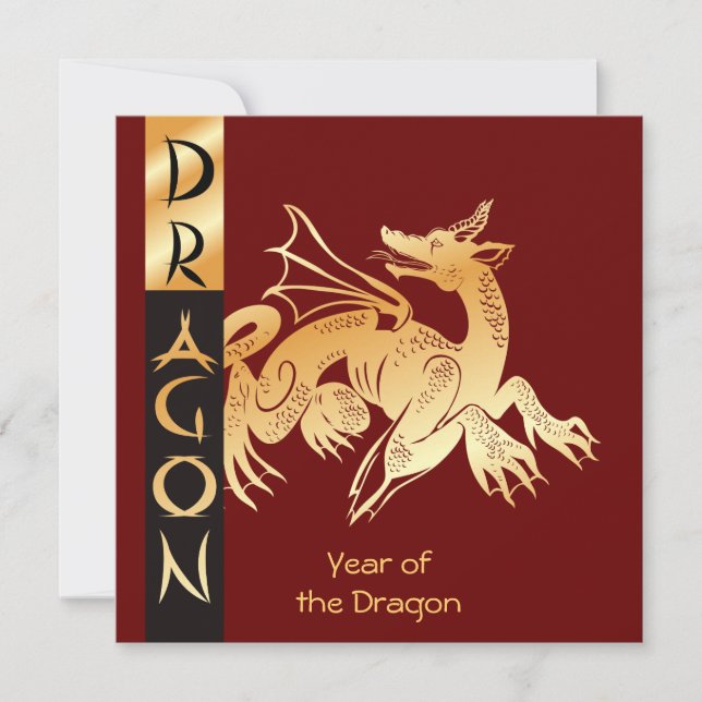 Goldener Drache und Banner Feiertagskarte (Vorderseite)
