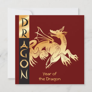 Goldener Drache und Banner Feiertagskarte