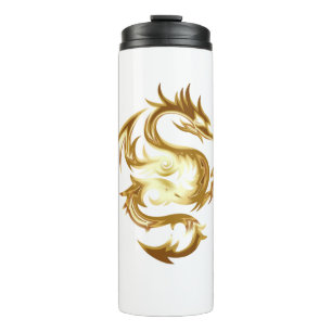 Goldener Drachemotiventwurf Thermosbecher