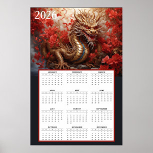 Goldener Drachenkalender 2026 – Herbstfeuer  Poster