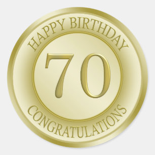 Goldener Effekt Happy 70. Geburtstagsaufkleber Runder Aufkleber
