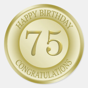 Goldener Effekt Happy 75. Geburtstagsaufkleber Runder Aufkleber