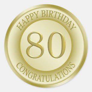 Goldener Effekt Happy 80. Geburtstagsaufkleber Runder Aufkleber