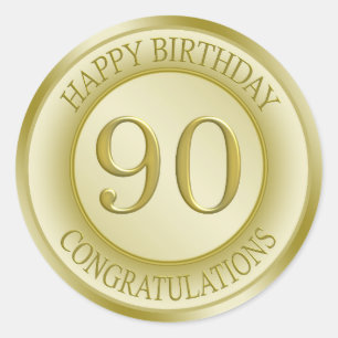 Goldener Effekt Happy 90. Geburtstagsaufkleber Runder Aufkleber
