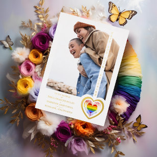 Goldener Effekt Pride Rainbow Heart Lesbian Gay Folieneinladung