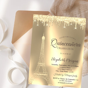 Goldener Eiffelturm, Chic Tropfen Quinceañera Einladung
