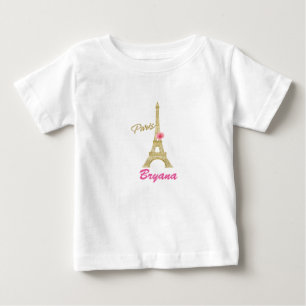 Goldener Eiffelturm Paris & Rosa Rose Custom Baby T-shirt