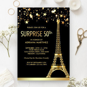 Goldener Eiffelturm Schwarze Überraschung zum 50. Einladung