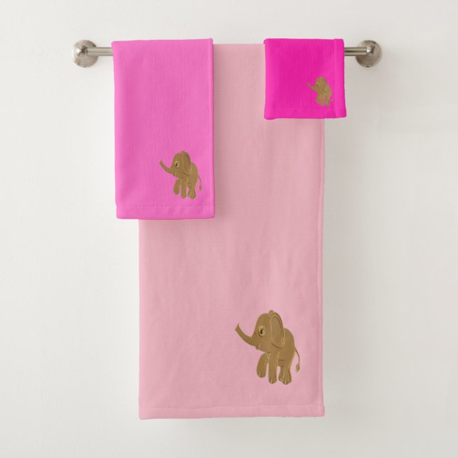 Goldener Elefant mit Blick in den Himmel(pink) Badhandtuch Set (Insitu)