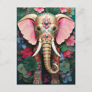 goldener Elefant mit bunten Blumen Postkarte