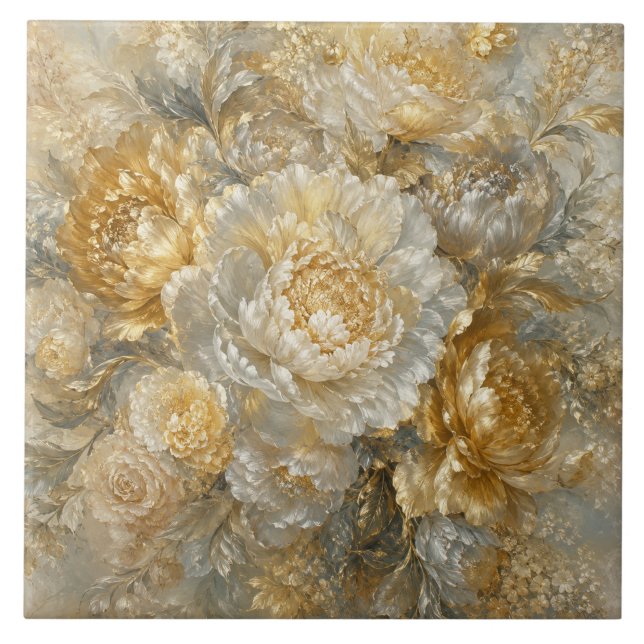 Goldener Elfenbeingarten Fliese (Vorderseite)