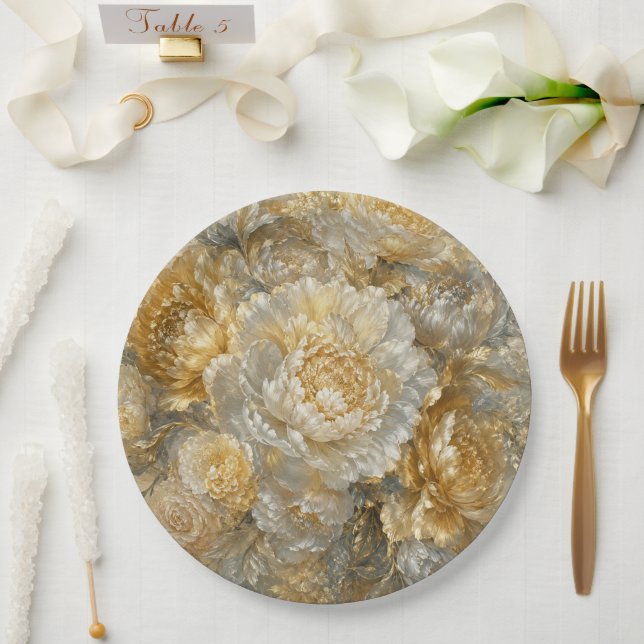 Goldener Elfenbeingarten Pappteller (Hochzeit)
