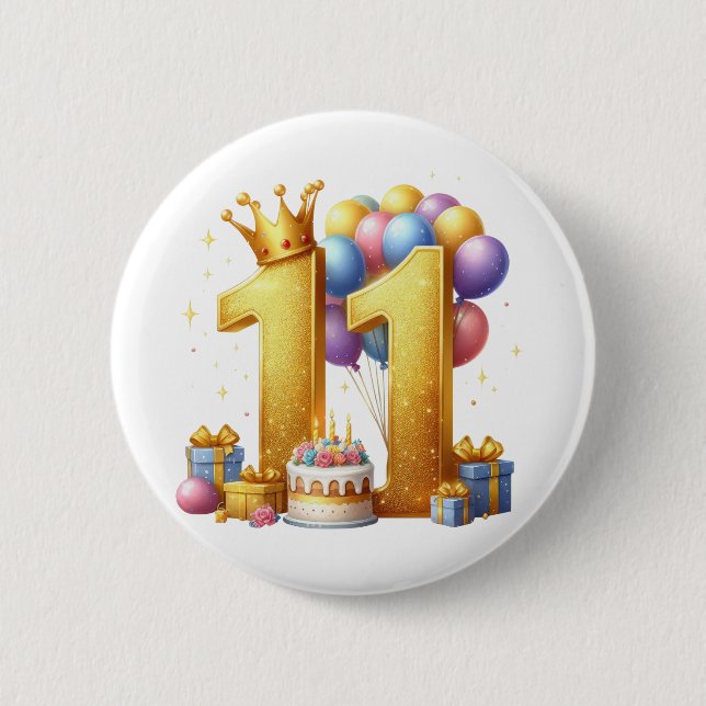 Goldener elfter Geburtstag Button (Vorderseite)