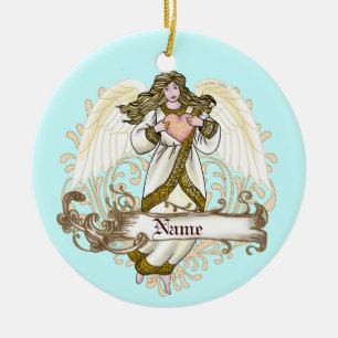 Goldener Engel Herz Schmuck Keramikornament