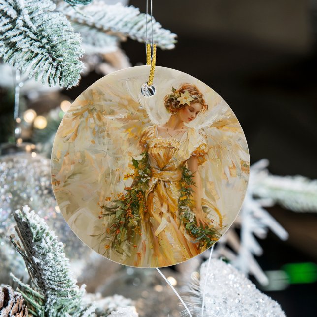 Goldener Engel Weihnachten der Liebe Keramik Ornament (Von Creator hochgeladen)