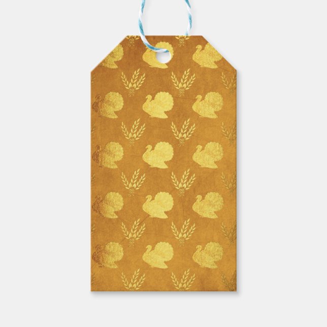 Goldener Erntedank mit der Türkei Geschenkanhänger (Vorderseite)