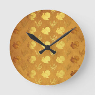 Goldener Erntedank mit der Türkei Runde Wanduhr
