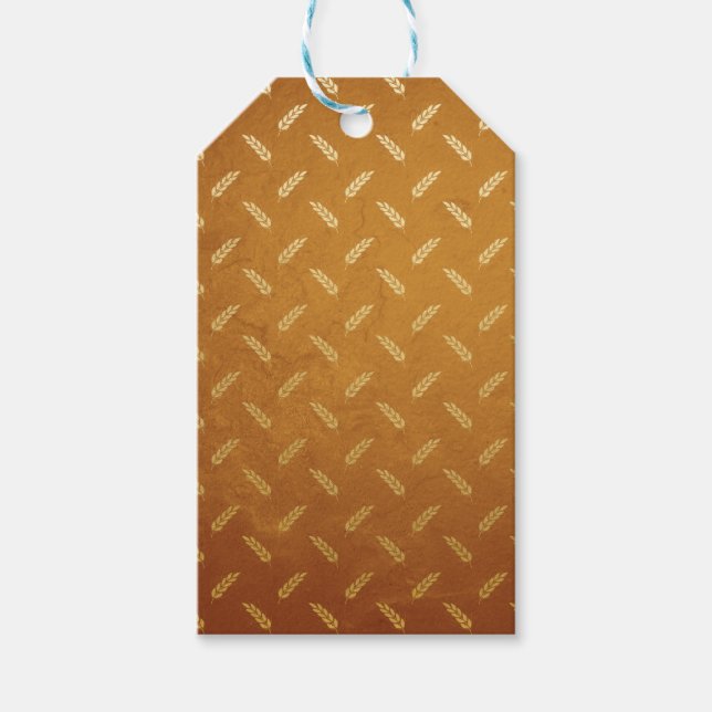 Goldener Erntedank mit Weizenköpfen Geschenkanhänger (Vorderseite)