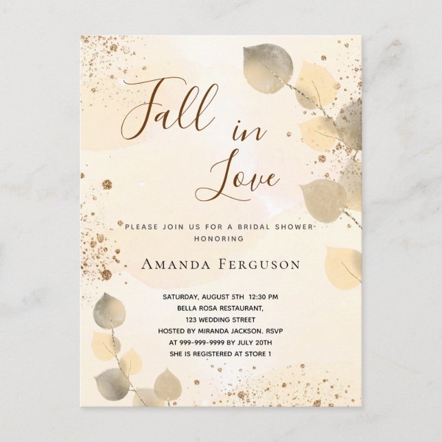 Goldener Eukalyptus-Glitzer fällt Einladungspostkarte (Vorderseite)