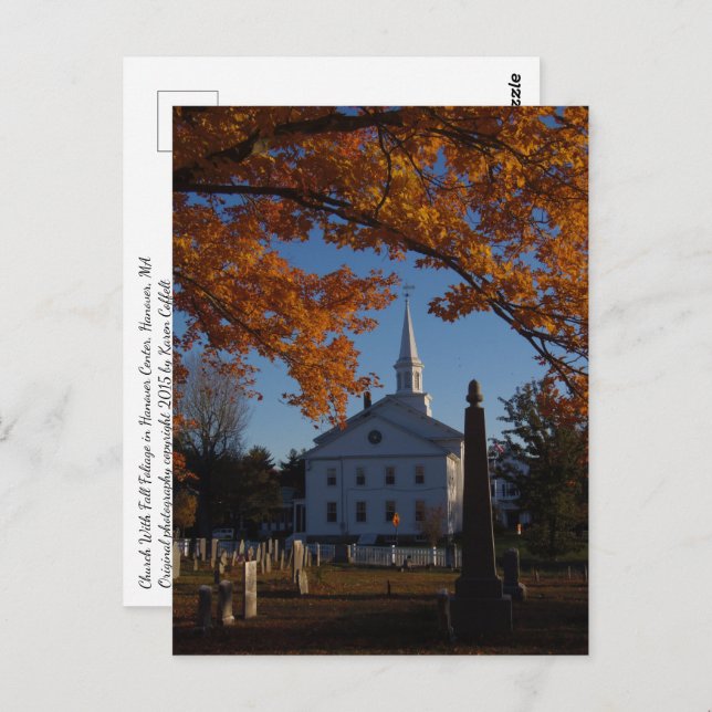 Goldener Fall Aussicht auf die Kirche vom Friedhof Postkarte (Vorne/Hinten)