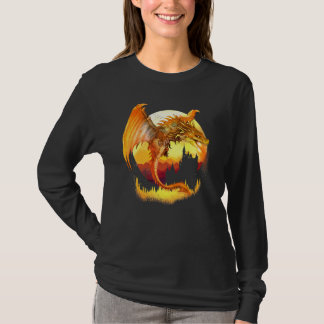 Goldener Fantasiedrache mit Feuer T-Shirt