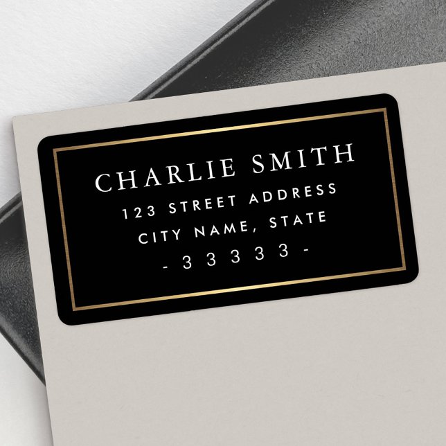 Goldener Farbverlauf schwarze große Rücksendeadres Adressaufkleber (Golden gradient border black large return address label)